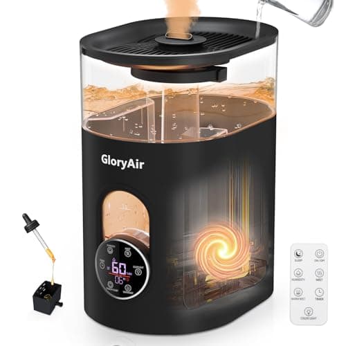 Warm & Cool Mist Humidifier - GloryAir Black 6L Quiet Top Fill Humidifiers for Bedroom Large Room with Smart Humidity Control, Remote Control, 7-Color Light, Humidistat, Oil Diffuser for Baby & Plants