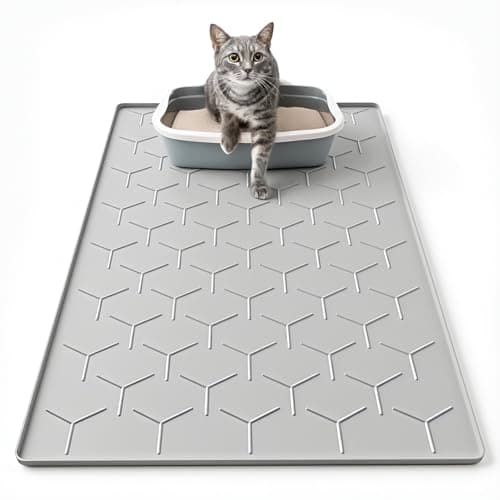 Garoopion Cat Mat for Litter Box, Large 34" X 22" Cat Litter Mat, Waterproof Silicone Pad for Floor, Gray