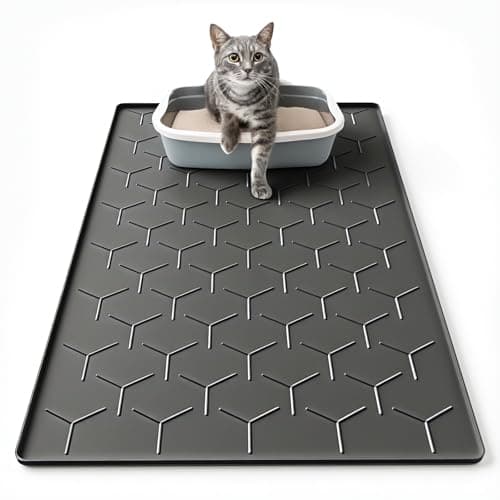 Garoopion Silicone Cat Litter Trapping Mat, Large Waterproof 34" X 22" Cat Litter Box Mat, Easy to Clean, Black