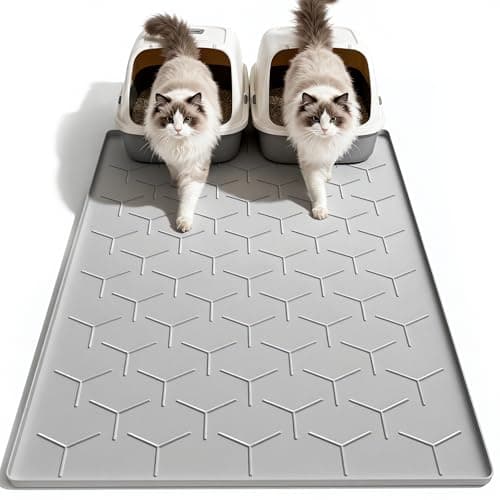 Garoopion Cat Litter Box Mat, Large 40" X 28" Litter Trapping Mat for Cats, Waterproof Silicone Pad for Floor, Gray
